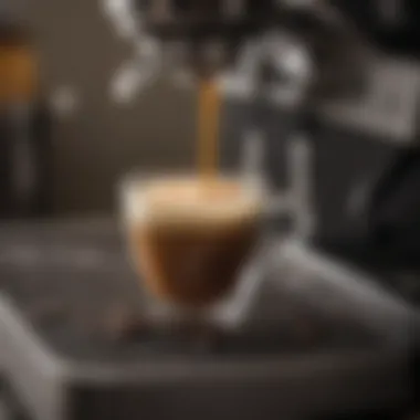 Close-up of espresso shot being extracted with rich crema