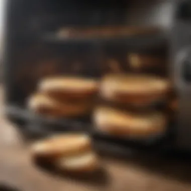An array of toasted bread and baked goods emerging from a high-performance toaster oven.