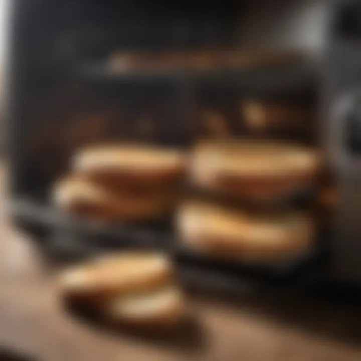 An array of toasted bread and baked goods emerging from a high-performance toaster oven.