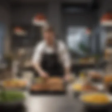 Convenience for the Busy Professional A busy professional enjoying a ready-made meal at a stylish workspace