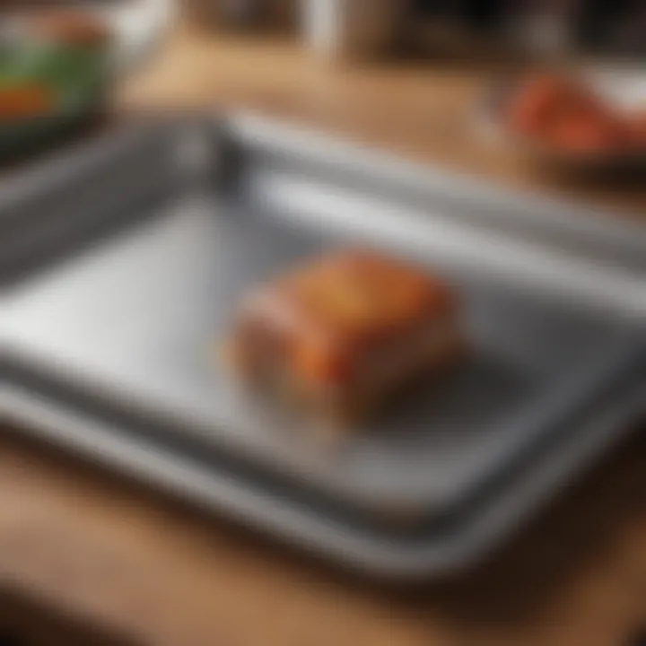 An elegant stainless steel sheet pan reflecting light, emphasizing its durability and style.