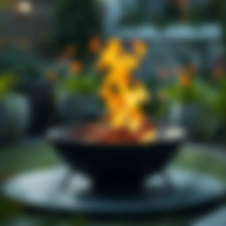 Stylish small fire pit made from modern materials in a garden setting