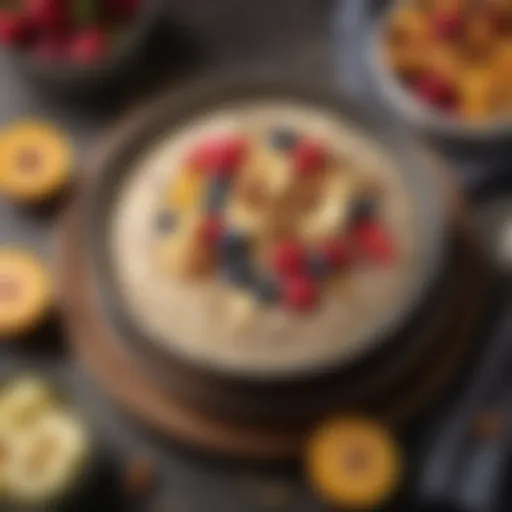 A vibrant bowl of steel cut oats topped with fresh fruits and nuts