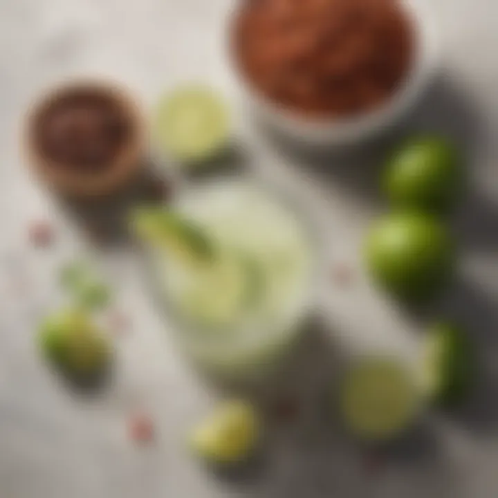 A close-up of the fresh ingredients used in Chipotle Margarita To-Go, highlighting their quality.