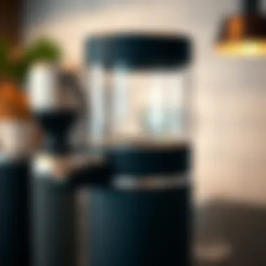 A close-up of the innovative features of a coffee flask dispenser.