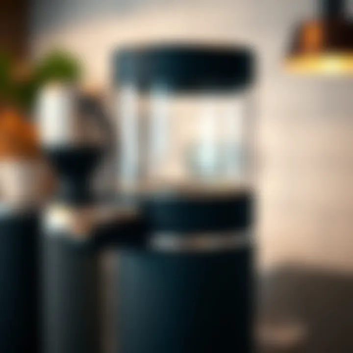 A close-up of the innovative features of a coffee flask dispenser.