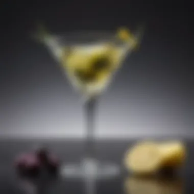Garnishes That Define Flavor A close-up of olives and a lemon twist, essential garnishes for a martini