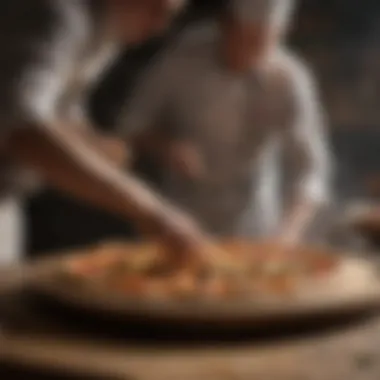 Mastering the Art of the Wooden Peel A chef skillfully using a wooden peel to place pizza into the oven