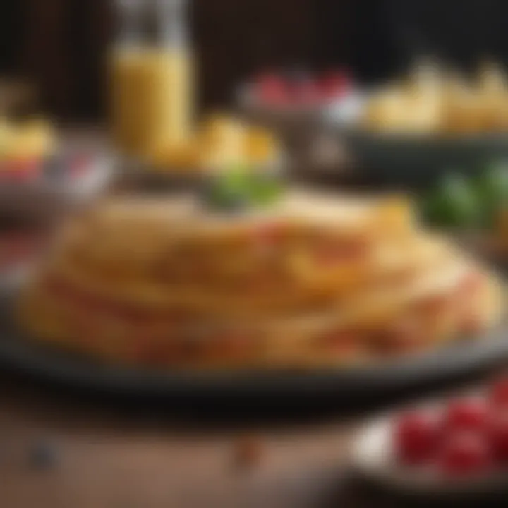A vibrant and colorful display of crepes prepared with innovative fillings.