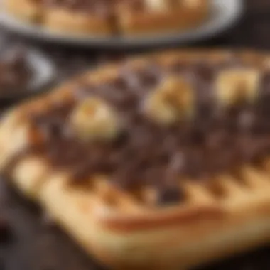 Close-up of melted chocolate chips on a waffle