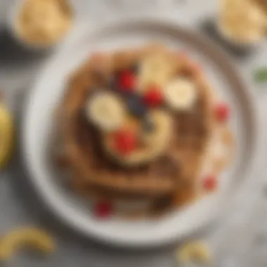 Garnished Banana Chocolate Chip Waffles A plate of banana chocolate chip waffles garnished with fresh fruit