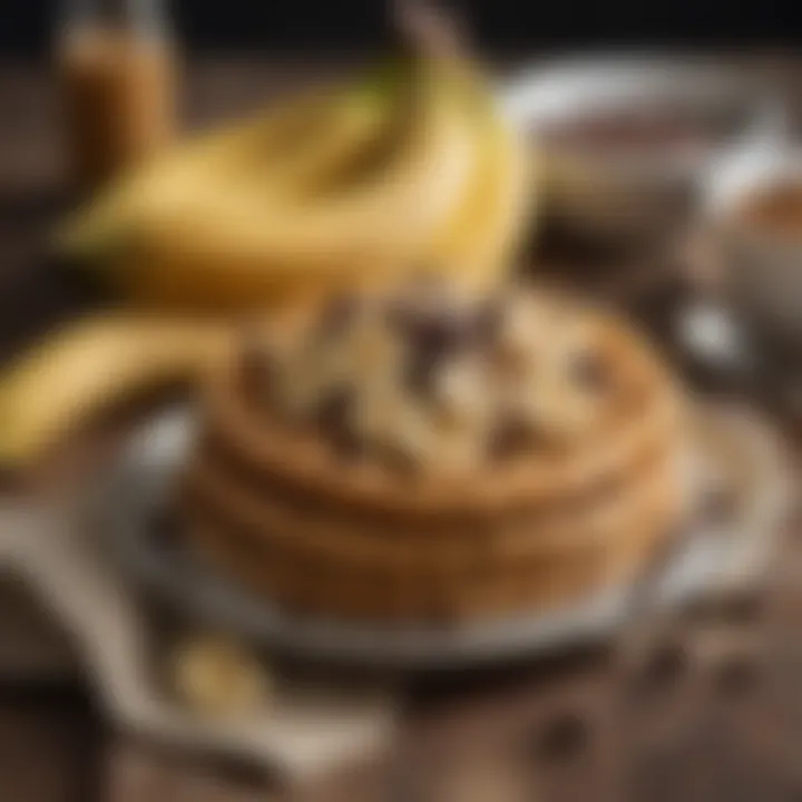 A bowl of ripe bananas and chocolate chips ready for waffle making