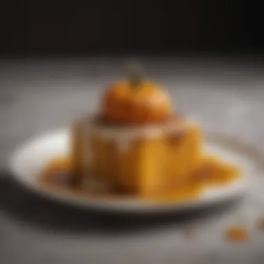 Innovative Pumpkin Presentation: A Modern Take A beautifully plated contemporary pumpkin dessert with a drizzle of sauce