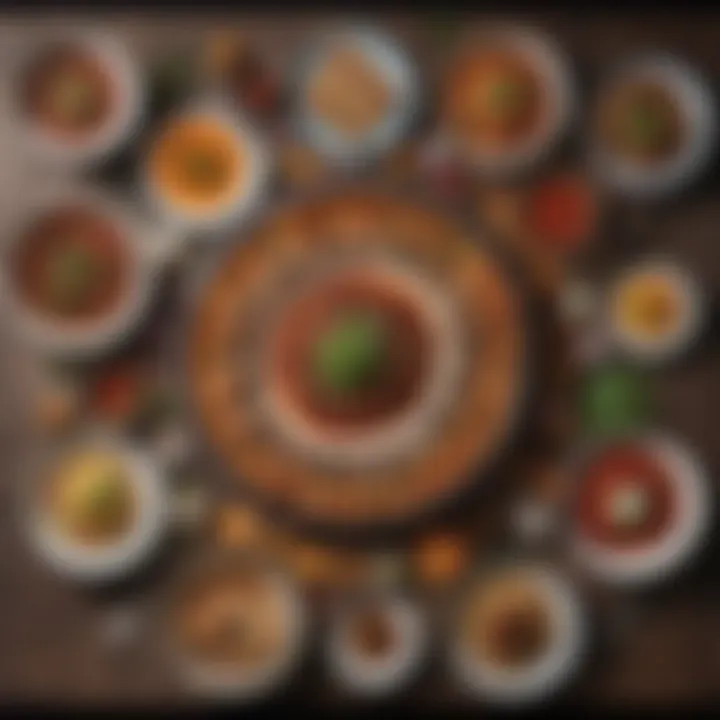 An artistic arrangement of various Turkish dishes on a table.
