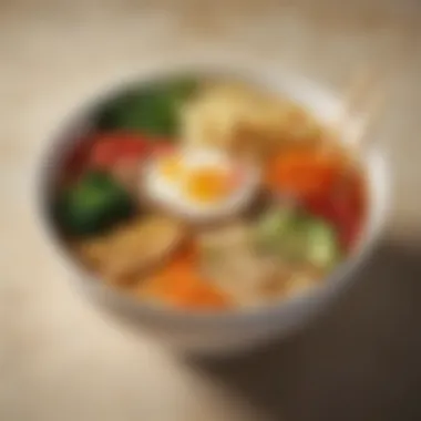Vibrant Vegetarian Ramen A vibrant bowl of vegetarian ramen showcasing a colorful array of fresh vegetables and noodles.