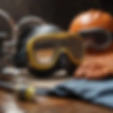 A close-up view of safety gear including gloves and goggles, emphasizing the importance of protection during acid cleaning.