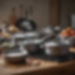 A beautifully arranged set of high-quality pots and pans showcasing various materials.