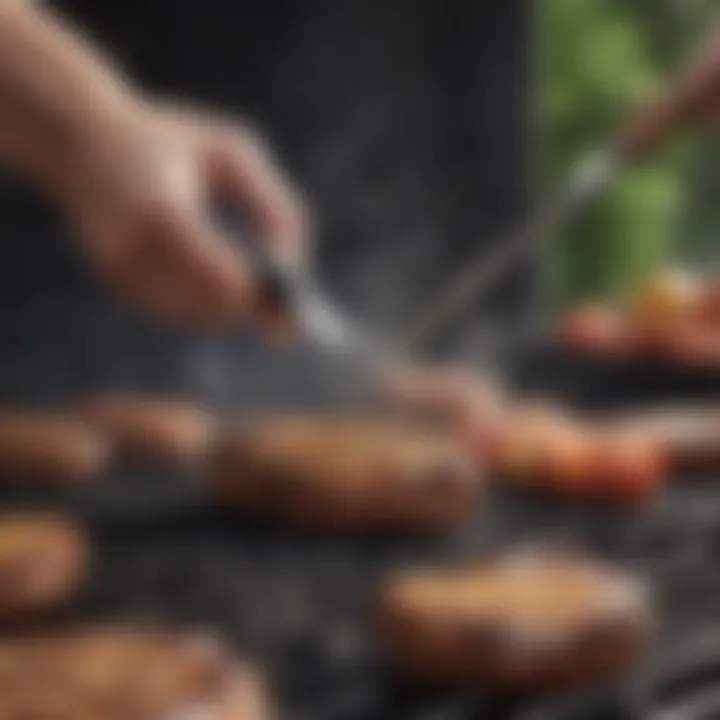 Illustration of ergonomic grip on a long handle grill brush