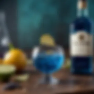 Artistic Display of Blue Curacao Liqueur Close-up of blue curacao liqueur in a unique glass