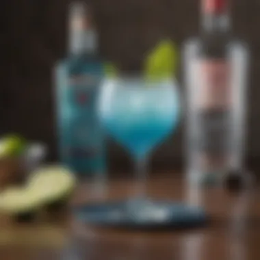 Refreshing Fusion Cocktail with Gin and Blue Curacao A refreshing cocktail featuring gin and blue curacao with garnishes