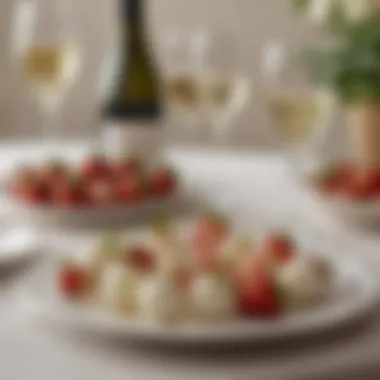 Celebration of Flavors: Table Setting with White Chocolate-Covered Strawberries A beautifully styled table setting featuring white chocolate-covered strawberries alongside a glass of sparkling wine, suggesting a celebration.