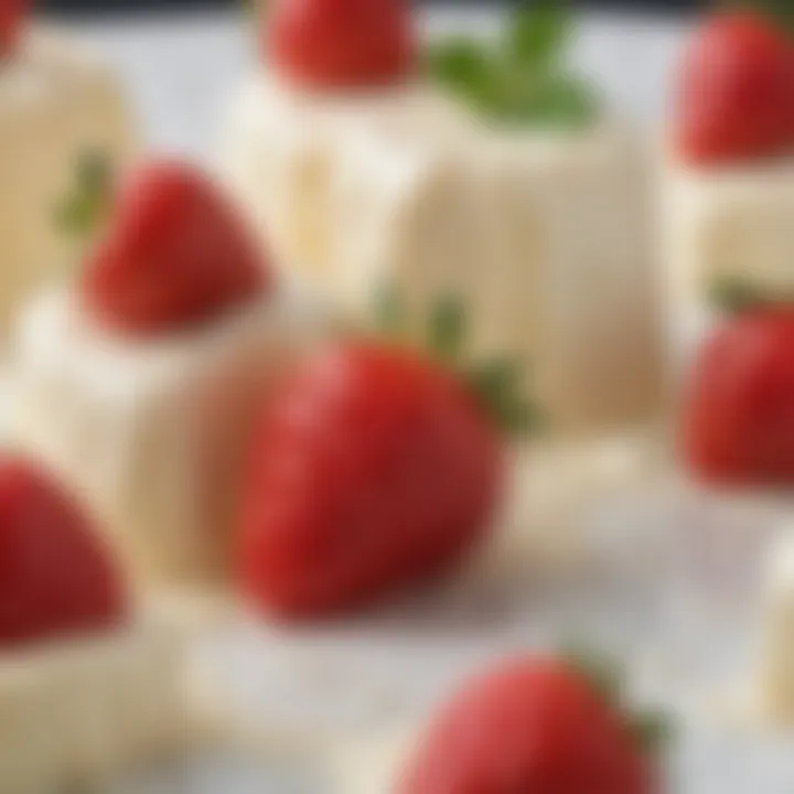 A close-up of white chocolate drizzled over fresh strawberries, highlighting the luxurious texture and vibrant colors.
