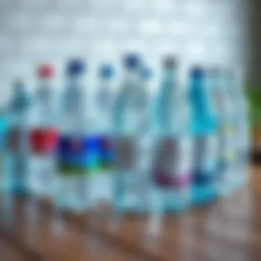 Diverse Bottled Water Choices Various bottled water types displayed on a wooden table