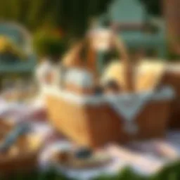 Elegant wicker picnic basket with accessories