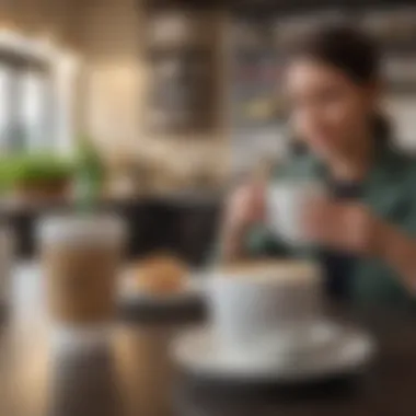 Customer enjoying coffee with Google Assistant