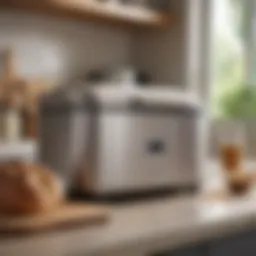 A sleek modern bread maker on a kitchen countertop showcasing its digital interface