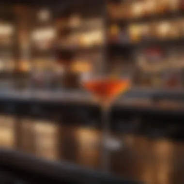 Bar setting with Manhattan cocktail