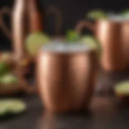 A close-up of a refreshing Moscow Mule in a copper mug, showcasing its vibrant colors.