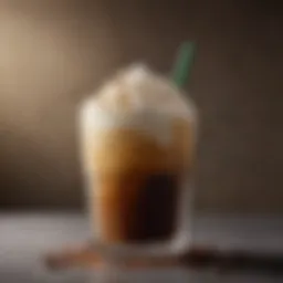 A close-up view of a glass filled with Mc Iced Coffee, showcasing its rich color and frothy top.