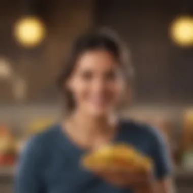A satisfied customer holding a taco with a smile