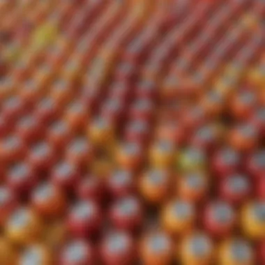 Assorted Fruit Flavored Seltzer Cans A vibrant display of assorted fruit flavored seltzer cans arranged artistically