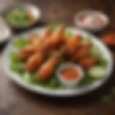 Delicious Veggie Buffalo Wings Presentation A vibrant plate of veggie buffalo wings garnished with fresh herbs and served with a dip