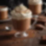 A steaming cup of rich York hot chocolate topped with whipped cream and cocoa powder.