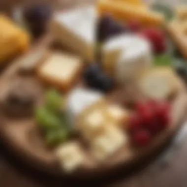 A beautifully curated cheese board featuring a variety of cheeses and garnishes