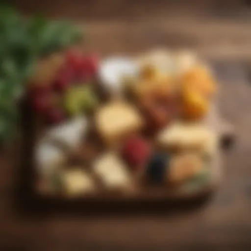 Elegant display of a wooden cheese board adorned with assorted cheeses and fruits