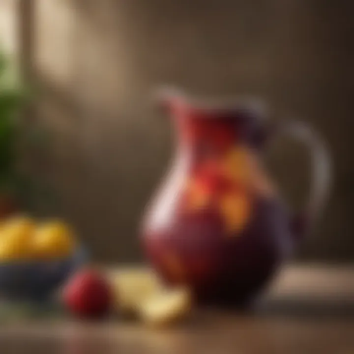 An elegant display of sangria in a traditional ceramic pitcher.