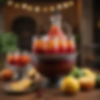 Festive Setting with Sangria Containers A festive setting featuring sangria containers at a social gathering.