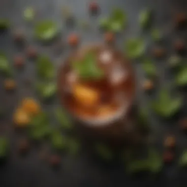 Ingredients for Sweet Tea Bourbon Cocktail A close-up of the ingredients for Sweet Tea Bourbon Cocktail, showcasing fresh tea leaves and bourbon