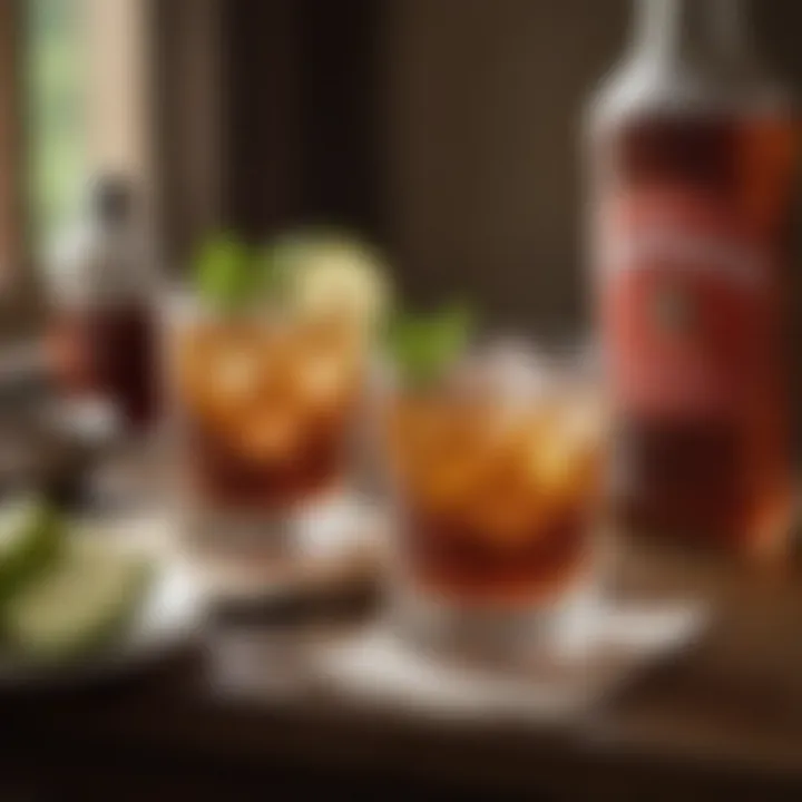 A rustic setting featuring the Sweet Tea Bourbon Cocktail alongside Southern dishes