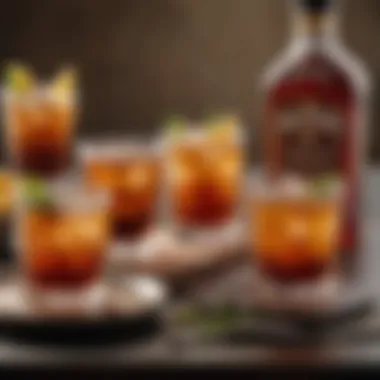 Artistic presentation of different variations of Sweet Tea Bourbon Cocktail in stylish glasses