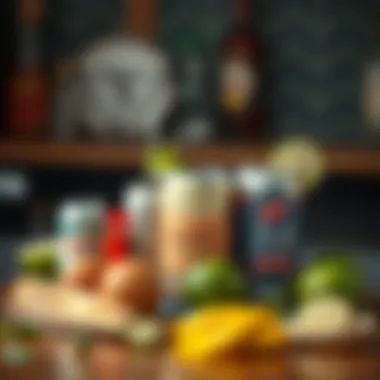 An assortment of ingredients for crafting a tin can margarita