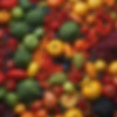 Colorful Produce for Optimal Nutrition A vibrant assortment of fresh fruits and vegetables representing a balanced diet