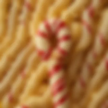 Close-up of a macaroni and cheese candy cane showcasing its unique texture.