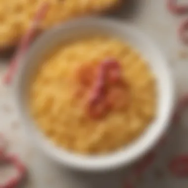 A creative dish featuring a combination of macaroni and cheese with candy cane accents.