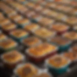 A colorful array of microwavable casseroles ready to be served