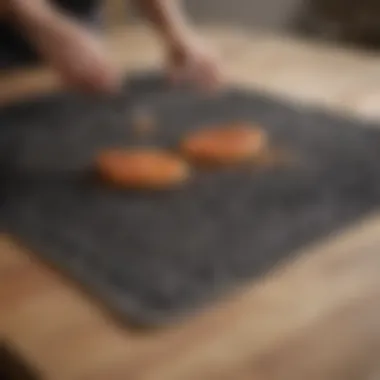 A visual guide illustrating the care instructions for maintaining heat resistant cooking mats.